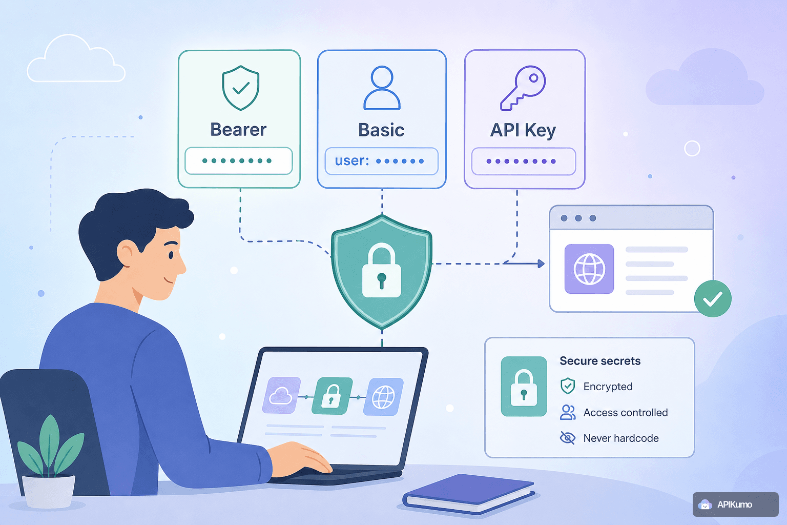 How to secure API secrets in APIKumo: Bearer, Basic, and API-key auth without ever hardcoding a value